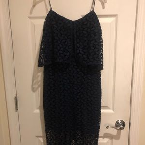 Navy Leave lace strapless dress